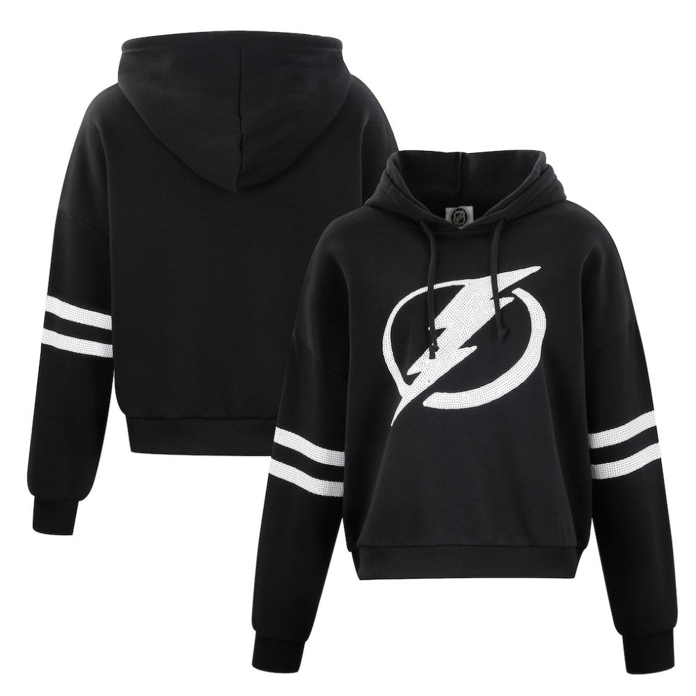 NHL Black Tampa Bay Lightning Cuce Women's Sequin Cropped Pullover Hoodie