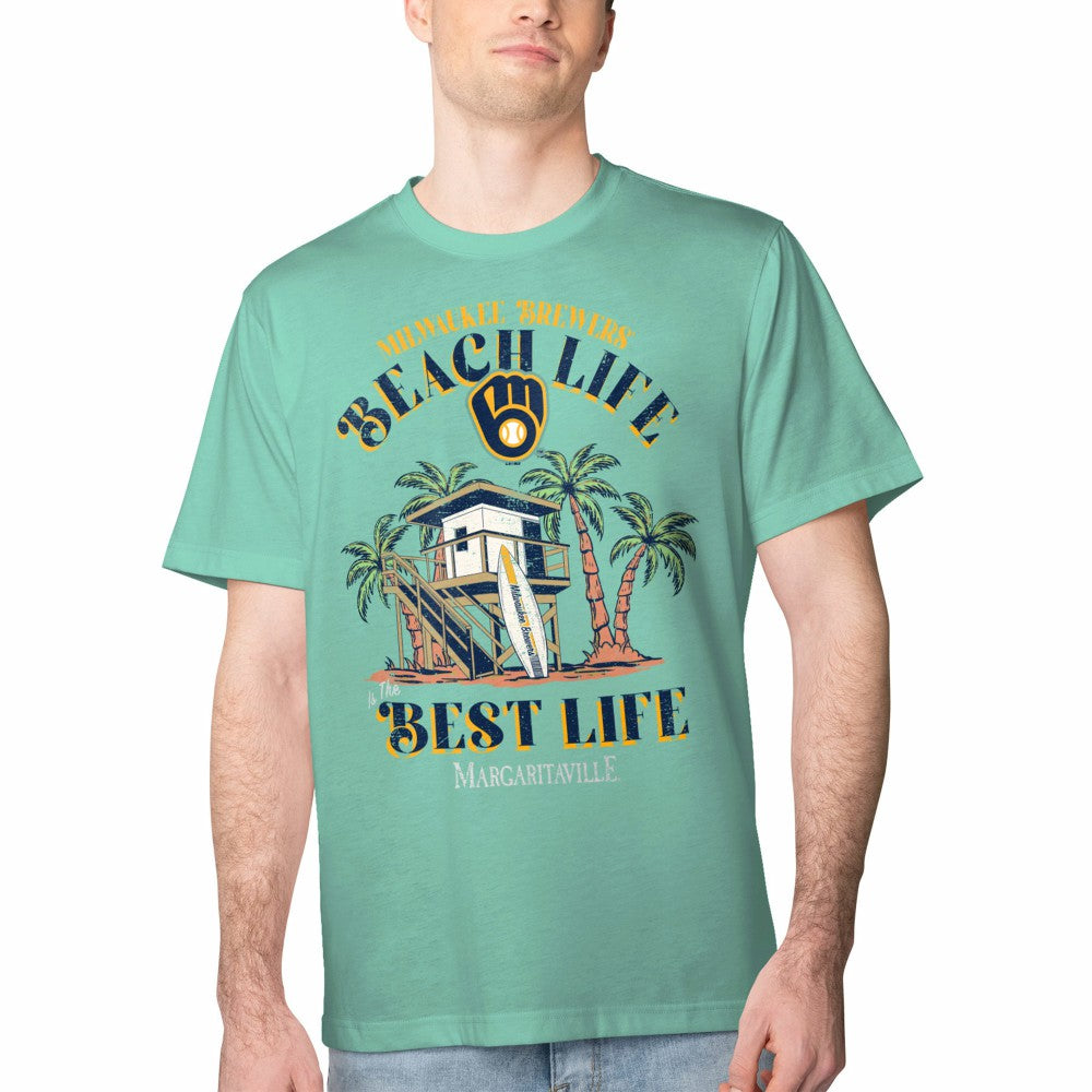 MLB Milwaukee Brewers Margaritaville Beach Hut Graphic T-Shirt