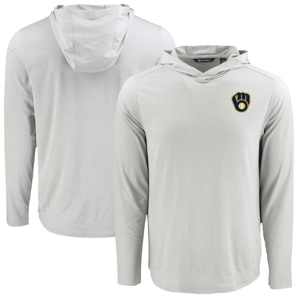 MLB Milwaukee Brewers Cutter & Buck Coastline Epic Comfort Recycled Eco Hoodie Long Sleeve T-Shirt