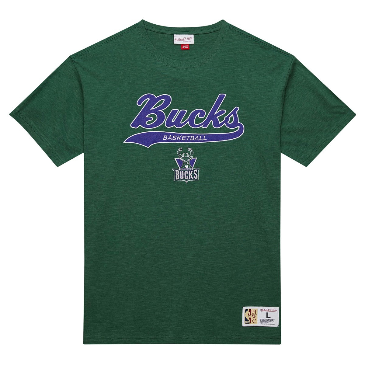 NBA Milwaukee Bucks Hardwood Classics Felt Applique Slub T-Shirt