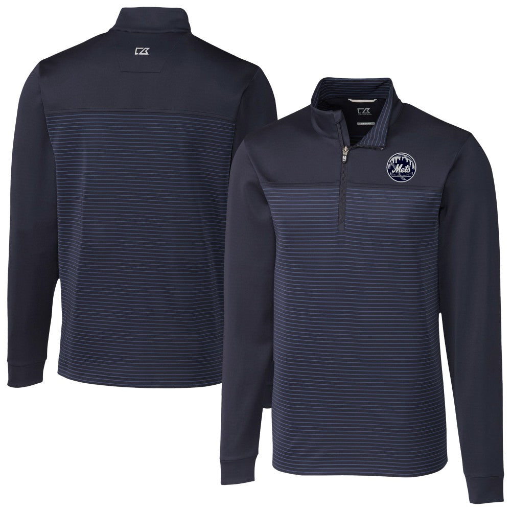 MLB New York Mets Cutter & Buck Traverse Eco Stripe Tri-Blend DryTec Quarter-Zip Jacket