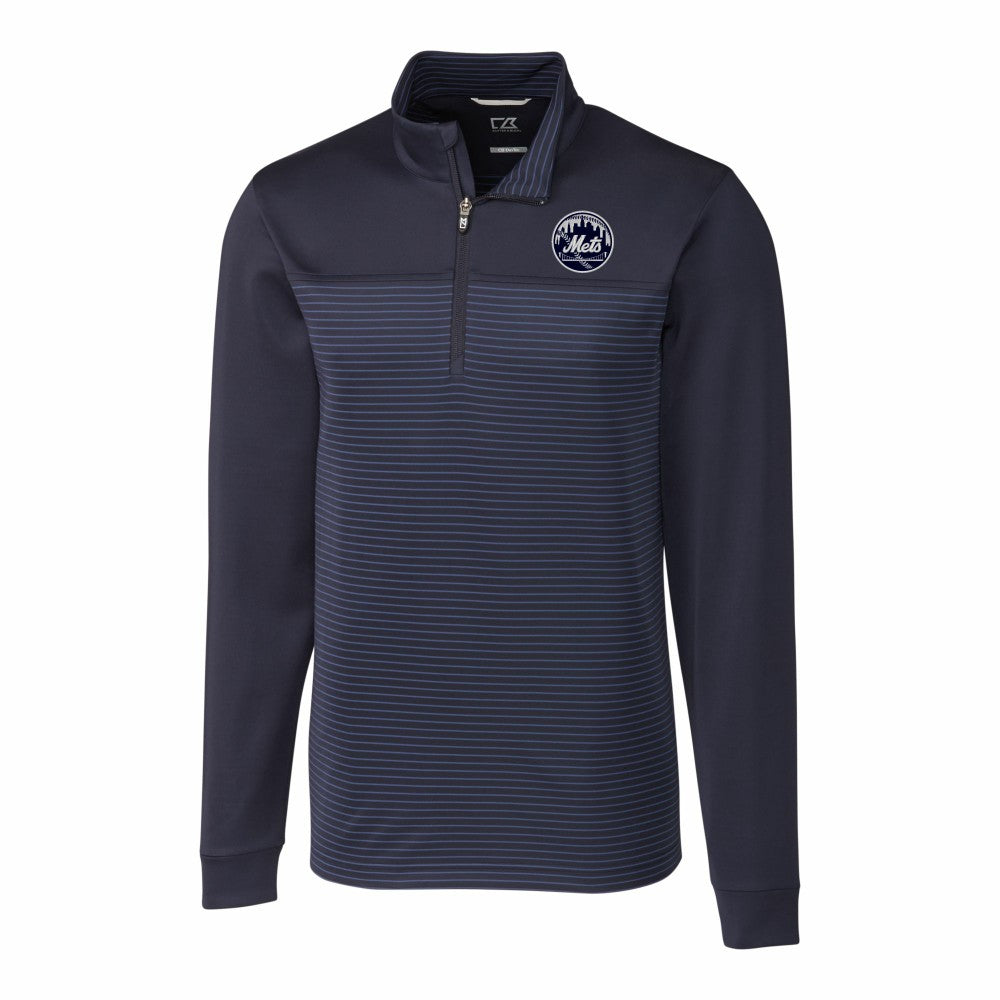 MLB New York Mets Cutter & Buck Traverse Eco Stripe Tri-Blend DryTec Quarter-Zip Jacket