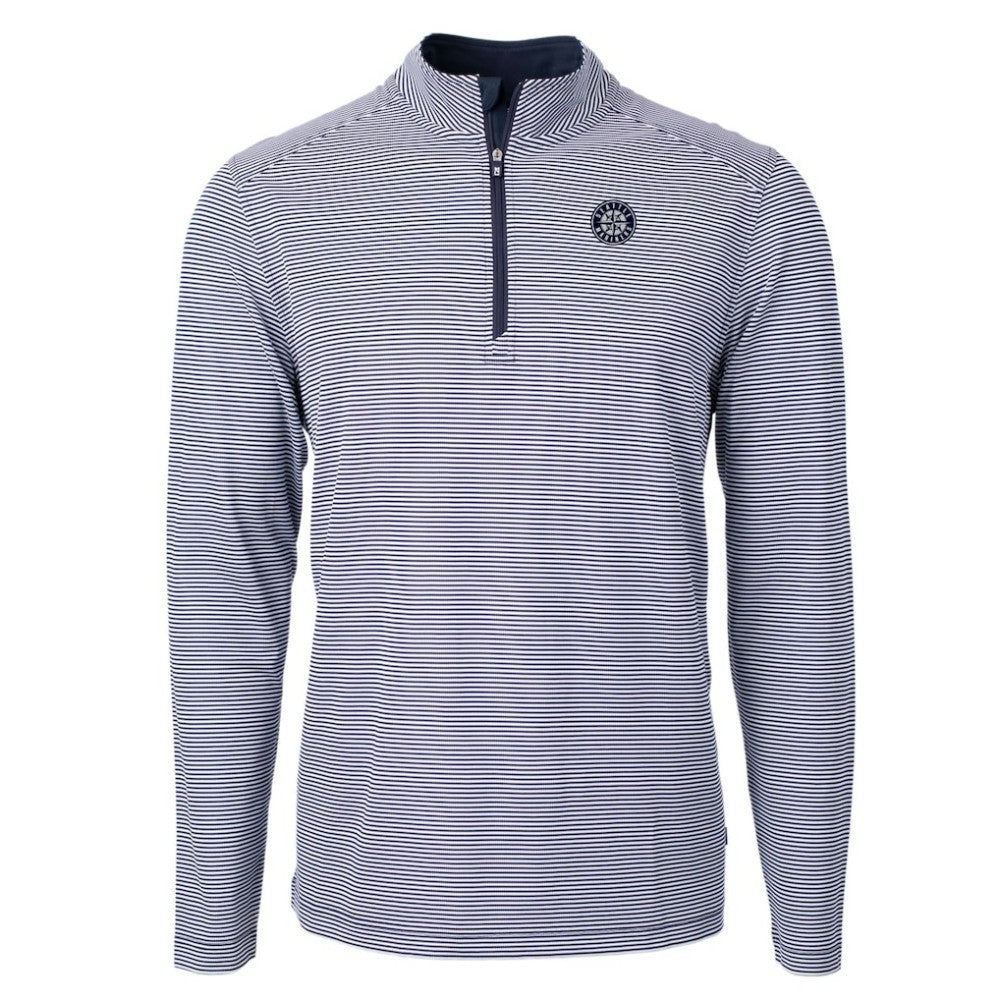 MLB Seattle Mariners Cutter & Buck Virtue Eco Pique Micro Stripe Quarter-Zip Jacket