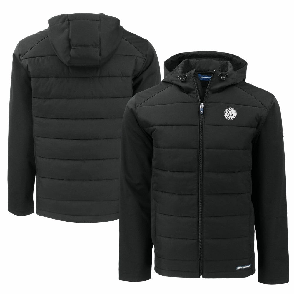 MLB Milwaukee Brewers Cutter & Buck Big & Tall Evoke Hybrid Eco Softshell Recycled Full-Zip Hooded PrimaLoft Jacket