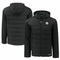 MLB Milwaukee Brewers Cutter & Buck Big & Tall Evoke Hybrid Eco Softshell Recycled Full-Zip Hooded PrimaLoft Jacket