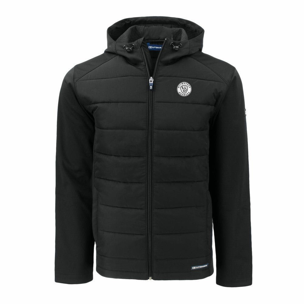 MLB Milwaukee Brewers Cutter & Buck Big & Tall Evoke Hybrid Eco Softshell Recycled Full-Zip Hooded PrimaLoft Jacket