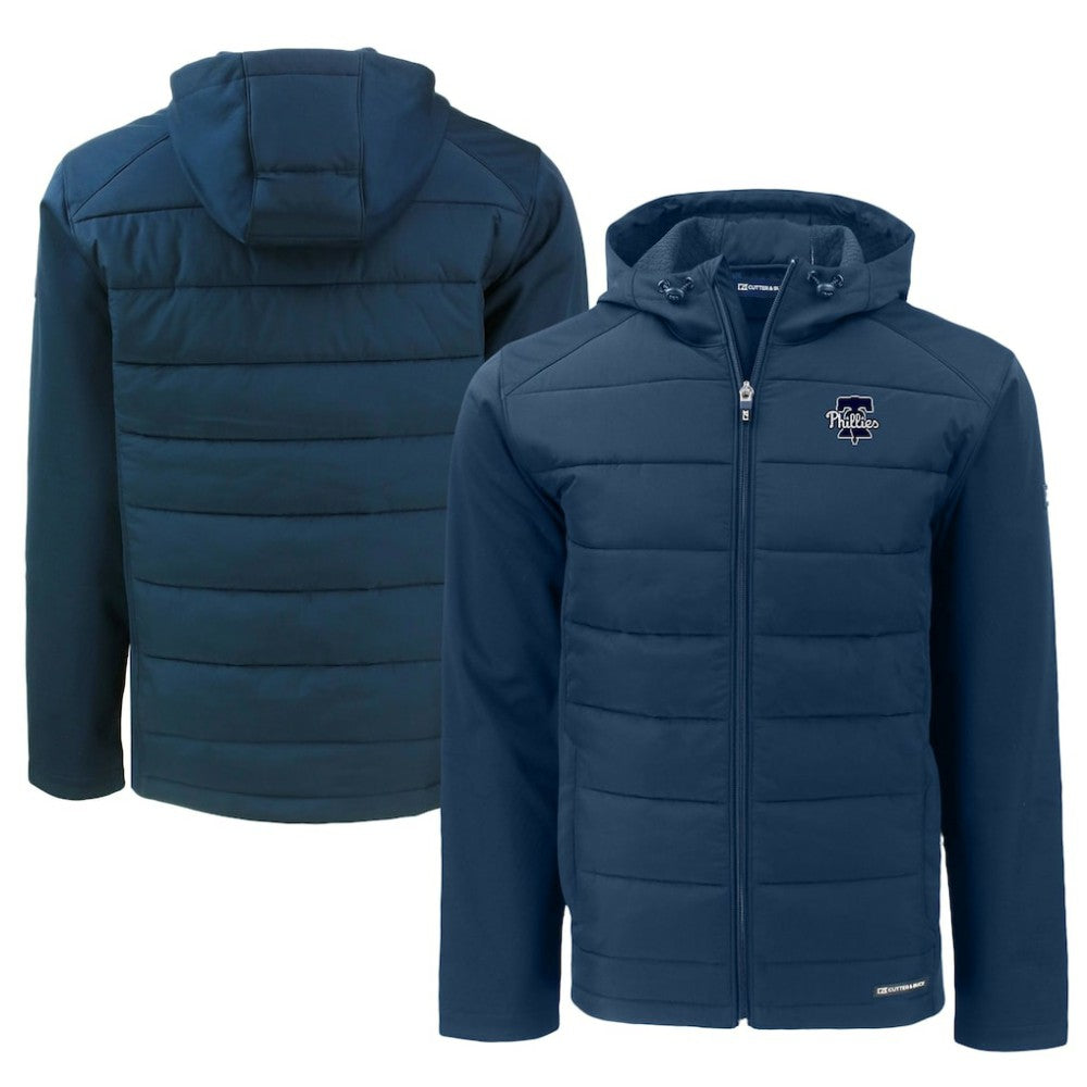 MLB Philadelphia Phillies Cutter & Buck Big & Tall Evoke Hybrid Eco Softshell Recycled Full-Zip Hooded PrimaLoft Jacket
