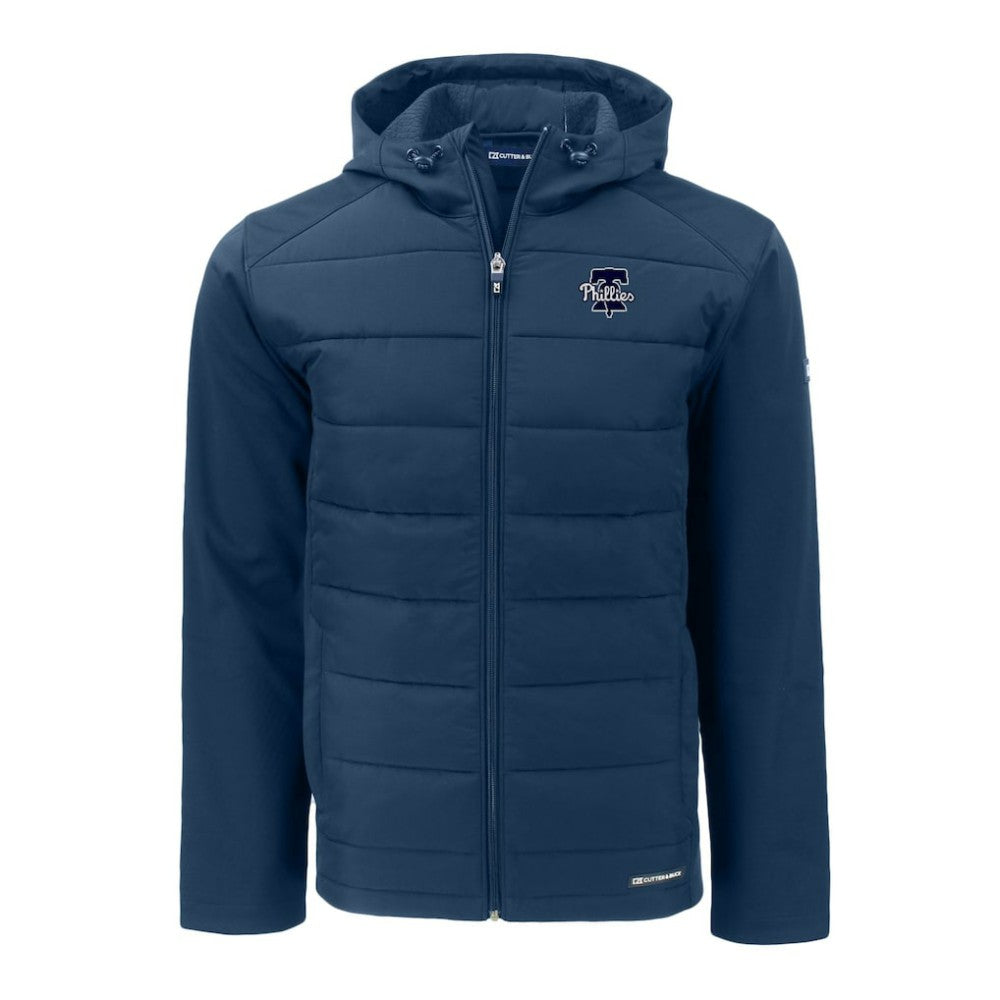 MLB Philadelphia Phillies Cutter & Buck Big & Tall Evoke Hybrid Eco Softshell Recycled Full-Zip Hooded PrimaLoft Jacket