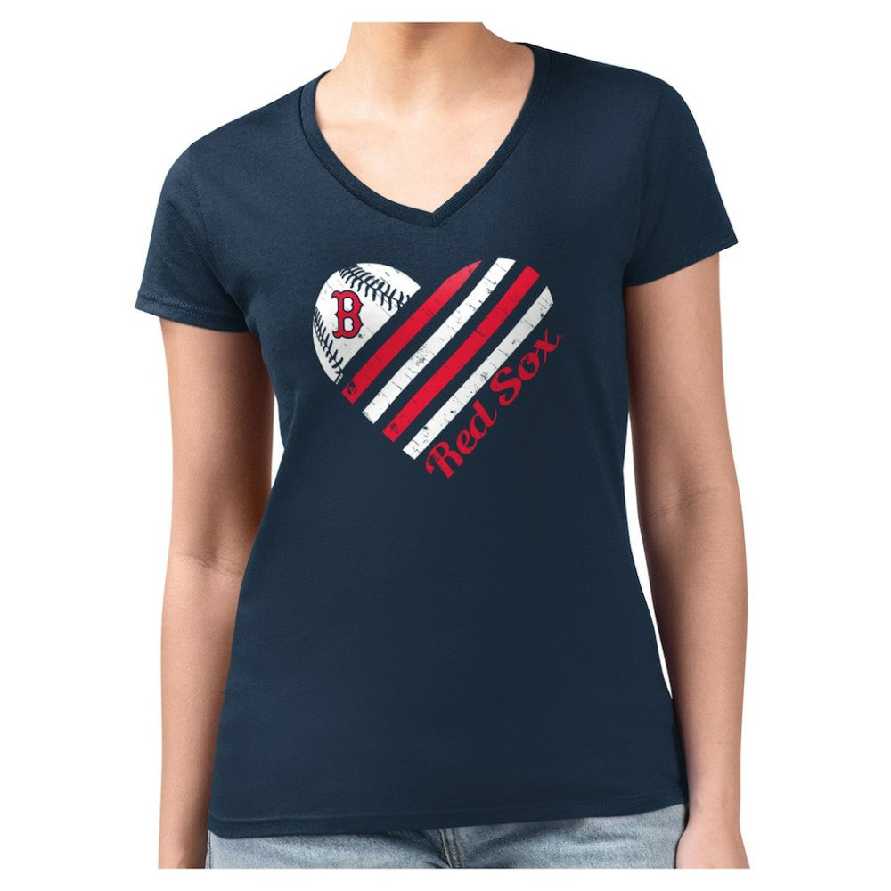 MLB Boston Red Sox G-III 4Her by Carl Banks Women's Super-Slim Fit Lightweight Heart V-Neck T-Shirt