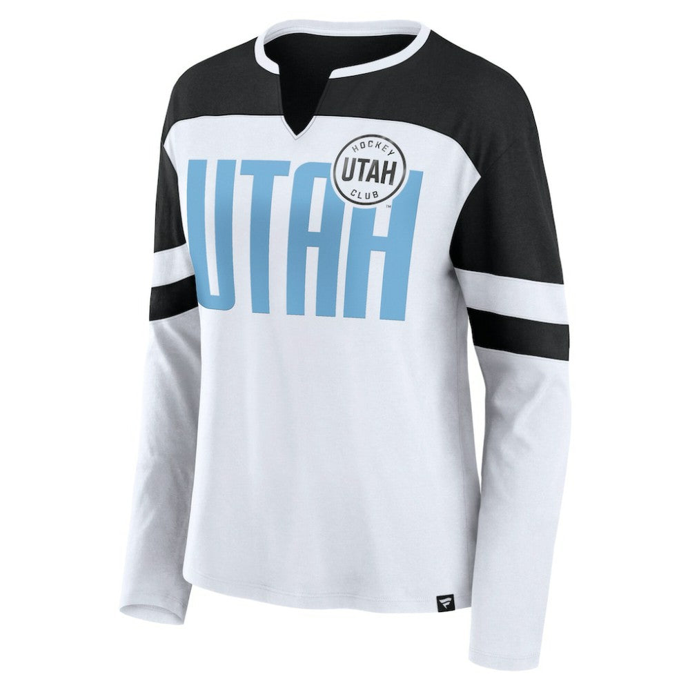 NHL White Utah Mammoth Fanatics Women's Frozen Notch Neck Bi-Blend Long Sleeve T-Shirt