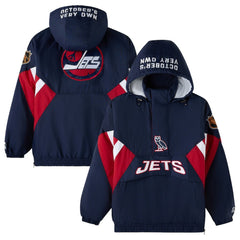 NHL Navy Winnipeg Jets OVO x Starter Half-Zip Hooded Jacket