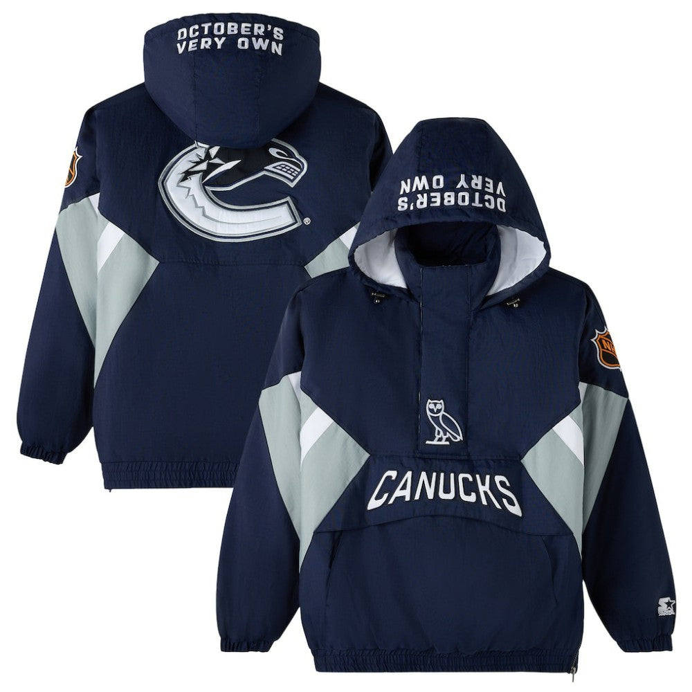 NHL Blue Vancouver Canucks OVO x Starter Half-Zip Hooded Jacket