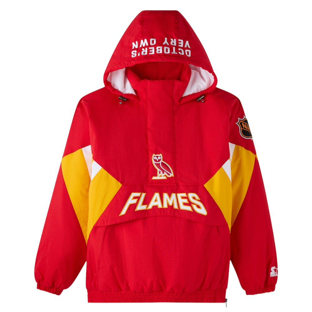 NHL Red Calgary Flames OVO x Starter Half-Zip Hooded Jacket