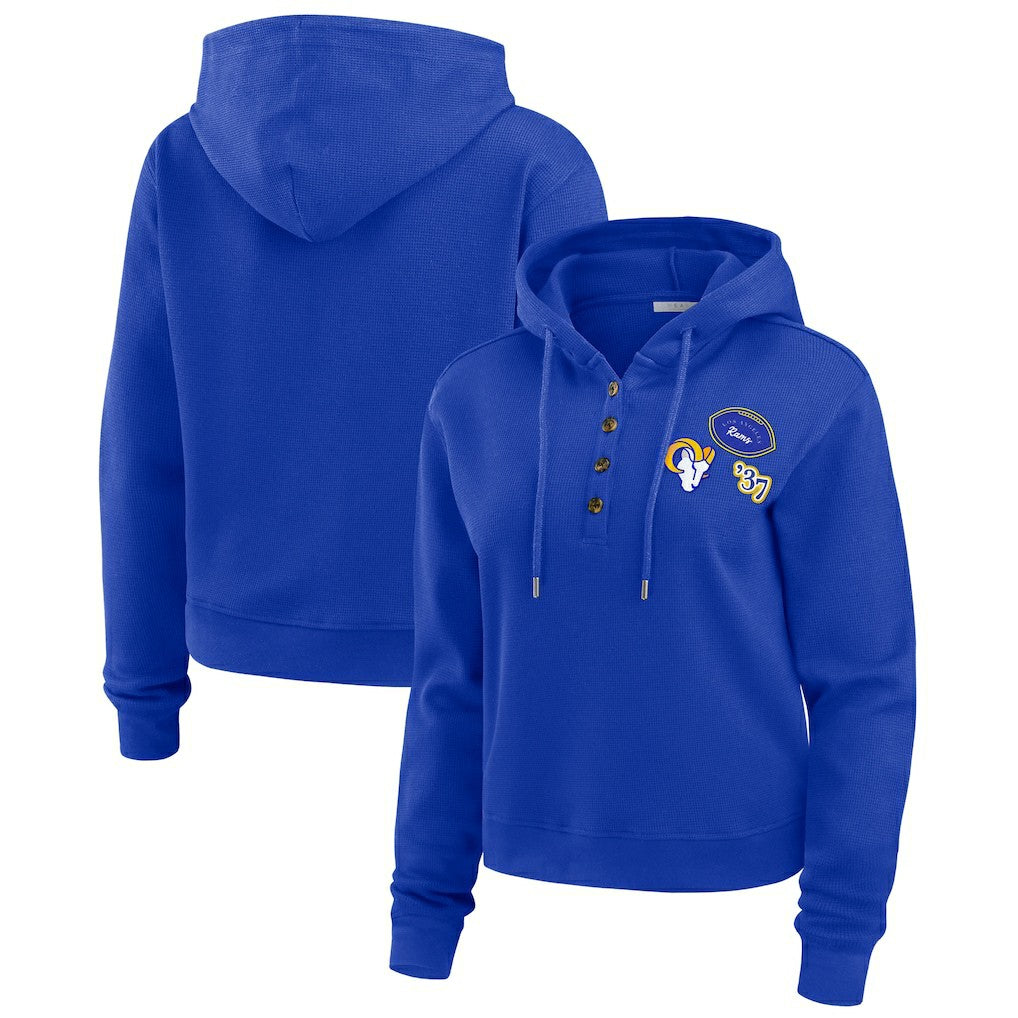 WEAR by Erin Andrews Women's Plus Size Waffle Hoodie Pullover Top - Los Angeles Rams