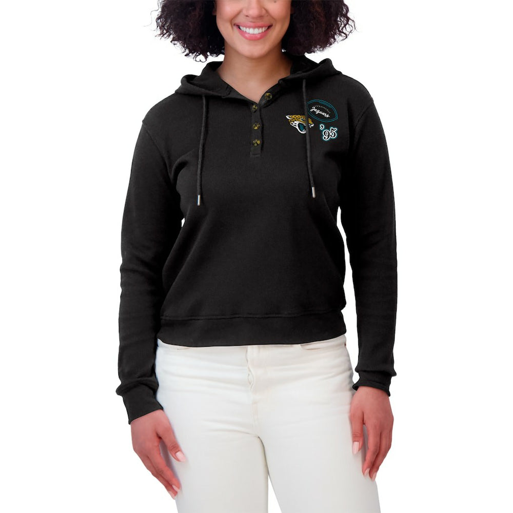 WEAR by Erin Andrews Women's Plus Size Waffle Hoodie Pullover Top - Jacksonville Jaguars