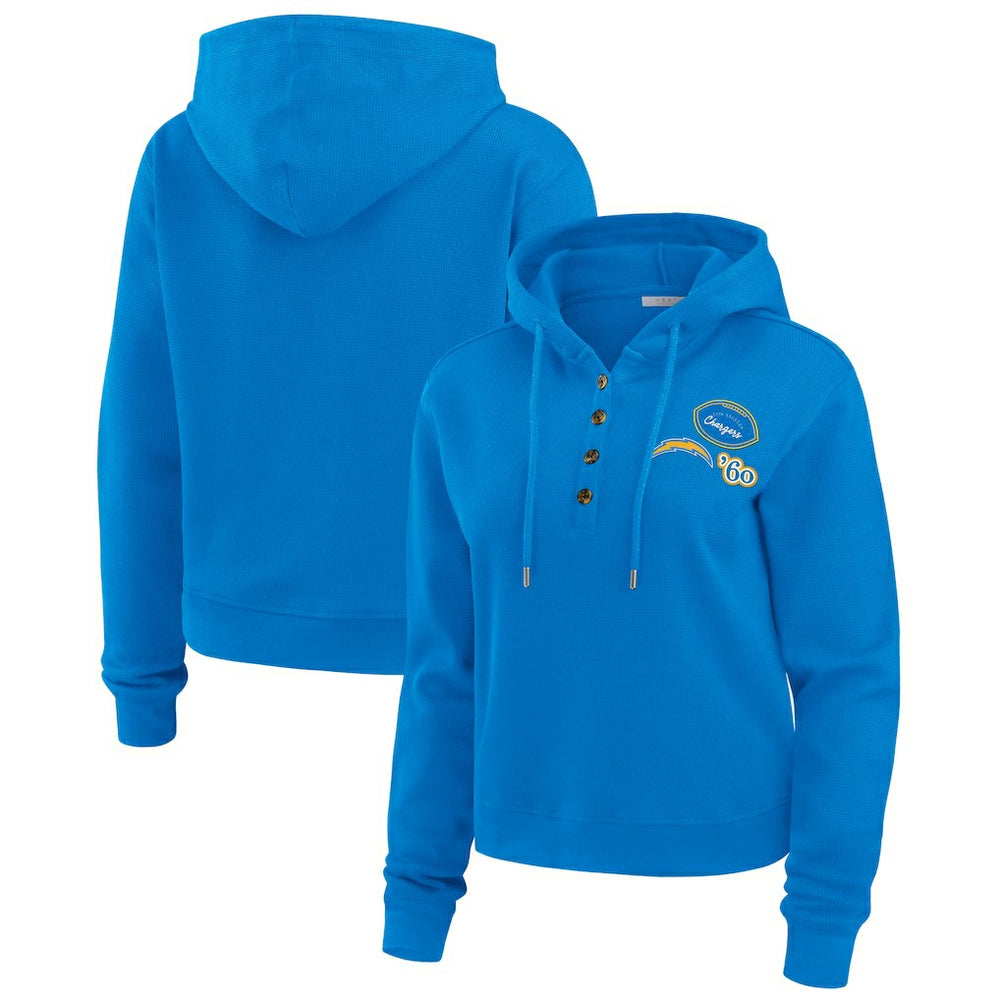 WEAR by Erin Andrews Women's Plus Size Waffle Hoodie Pullover Top - Los Angeles Chargers