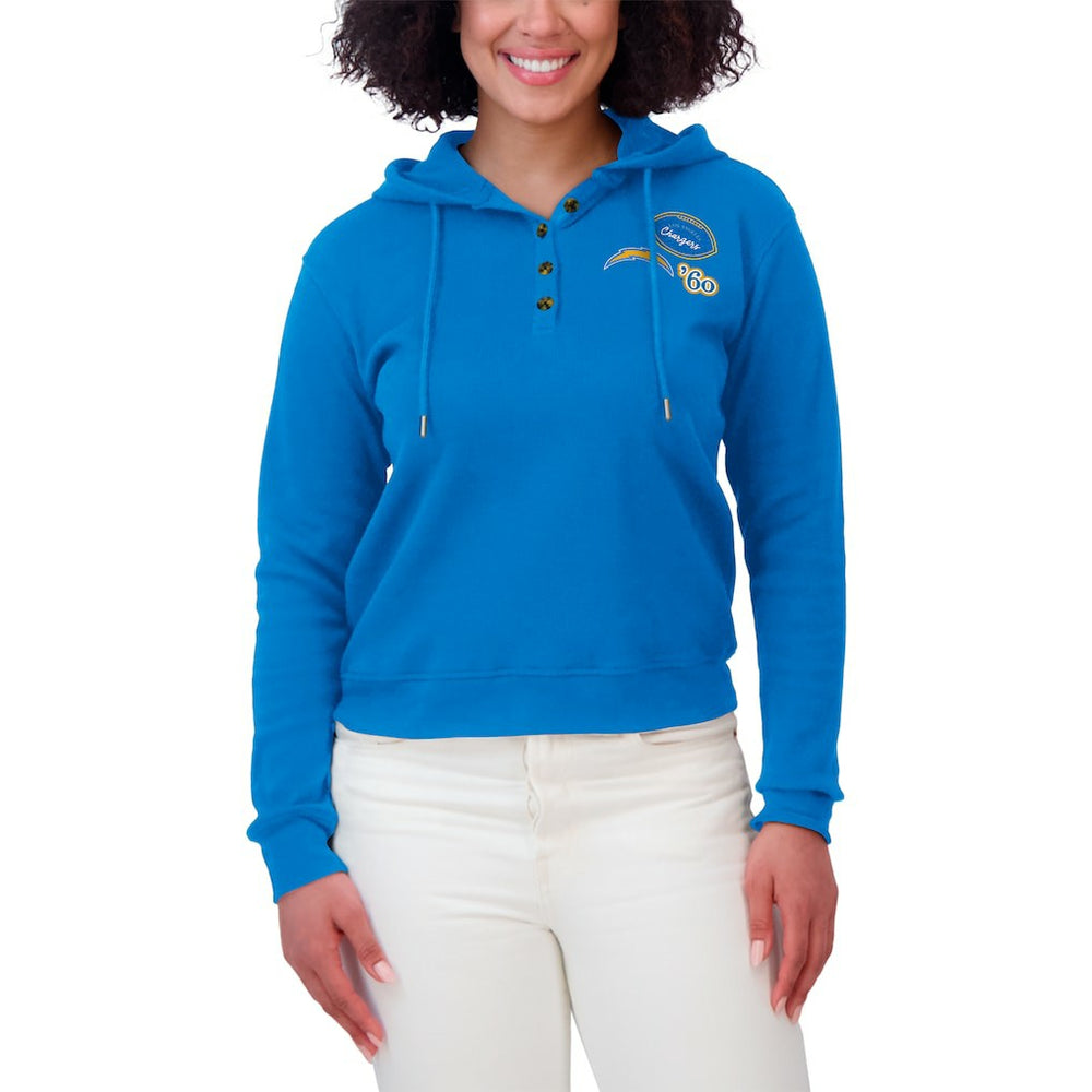 WEAR by Erin Andrews Women's Plus Size Waffle Hoodie Pullover Top - Los Angeles Chargers