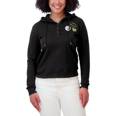 WEAR by Erin Andrews Women's Plus Size Waffle Hoodie Pullover Top - Pittsburgh Steelers