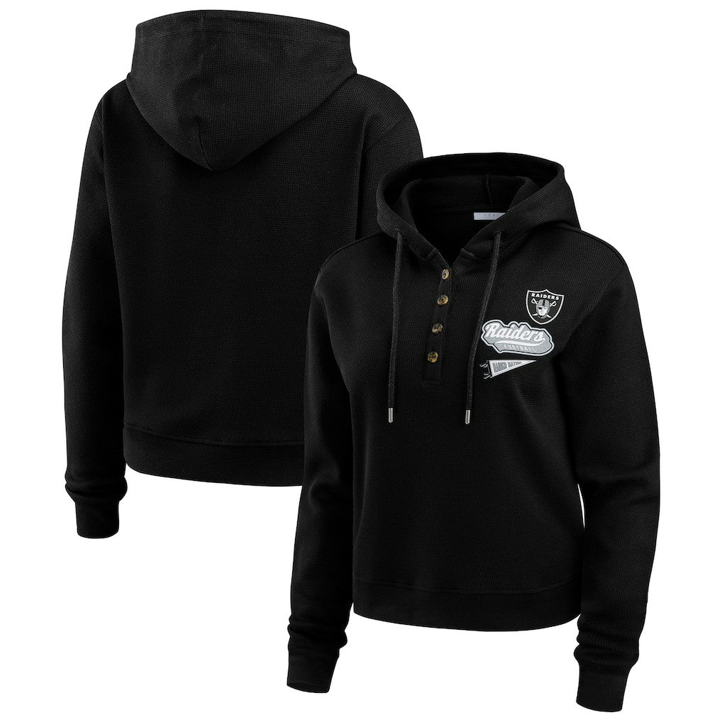 WEAR by Erin Andrews Women's Plus Size Waffle Hoodie Pullover Top - Las Vegas Raiders