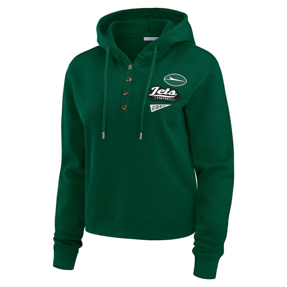 WEAR by Erin Andrews Women's Plus Size Waffle Hoodie Pullover Top - New York Jets