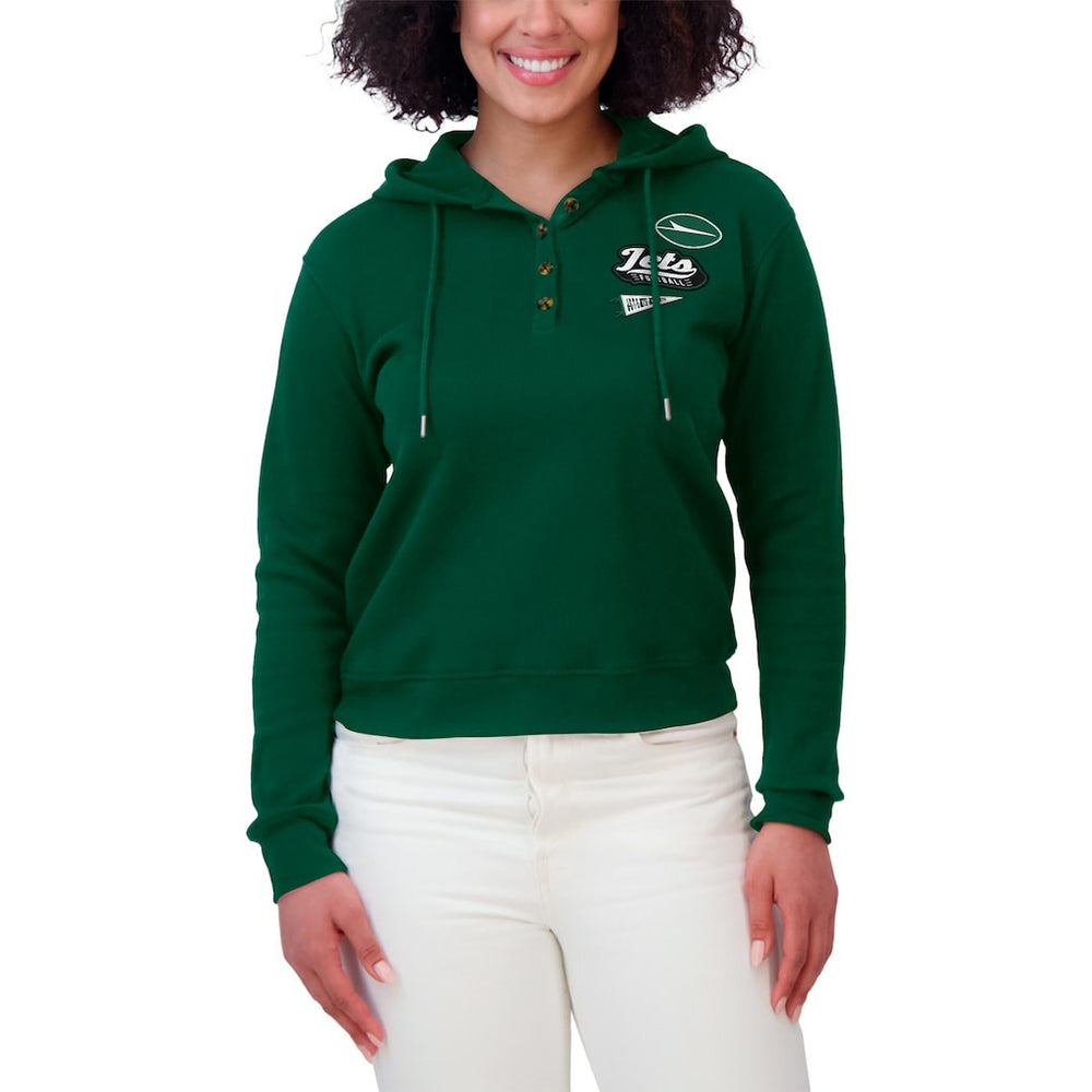 WEAR by Erin Andrews Women's Plus Size Waffle Hoodie Pullover Top - New York Jets
