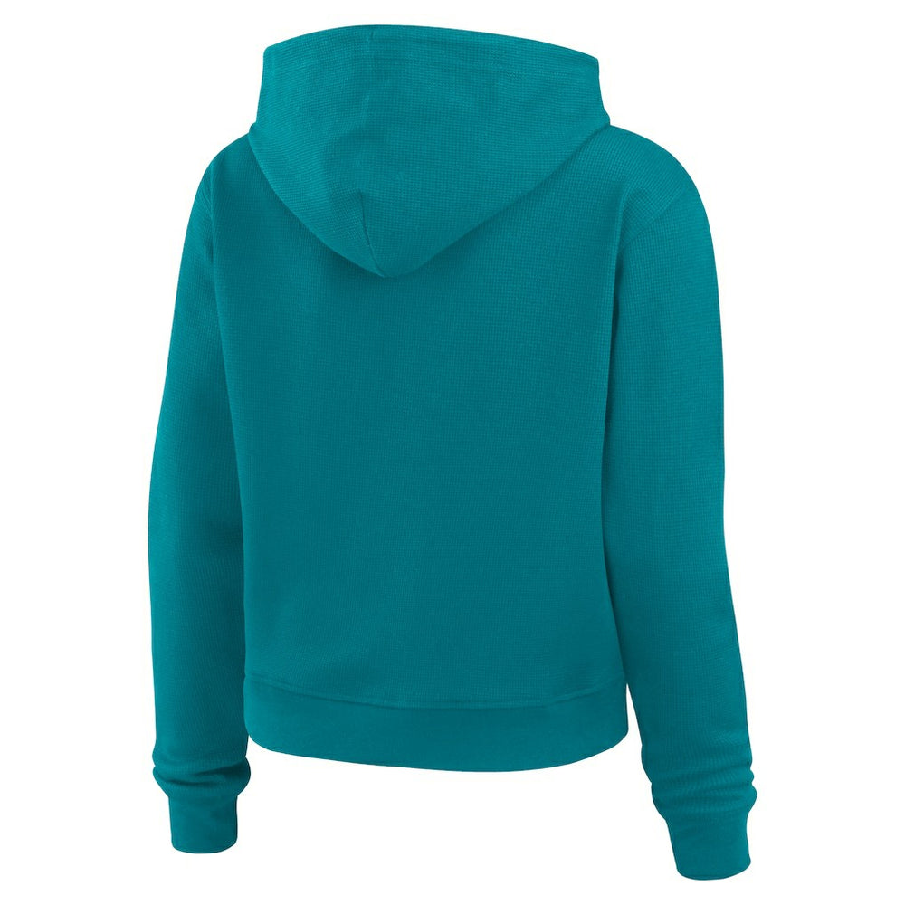 WEAR by Erin Andrews Women's Plus Size Waffle Hoodie Pullover Top - Miami Dolphins