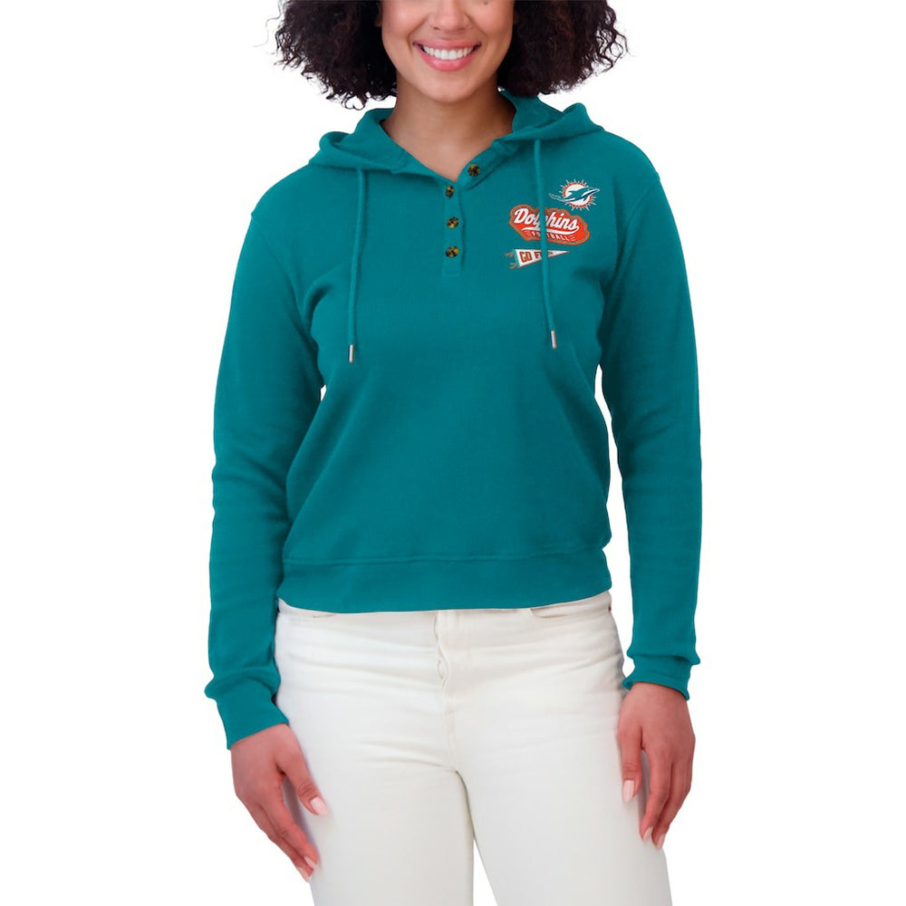 WEAR by Erin Andrews Women's Plus Size Waffle Hoodie Pullover Top - Miami Dolphins