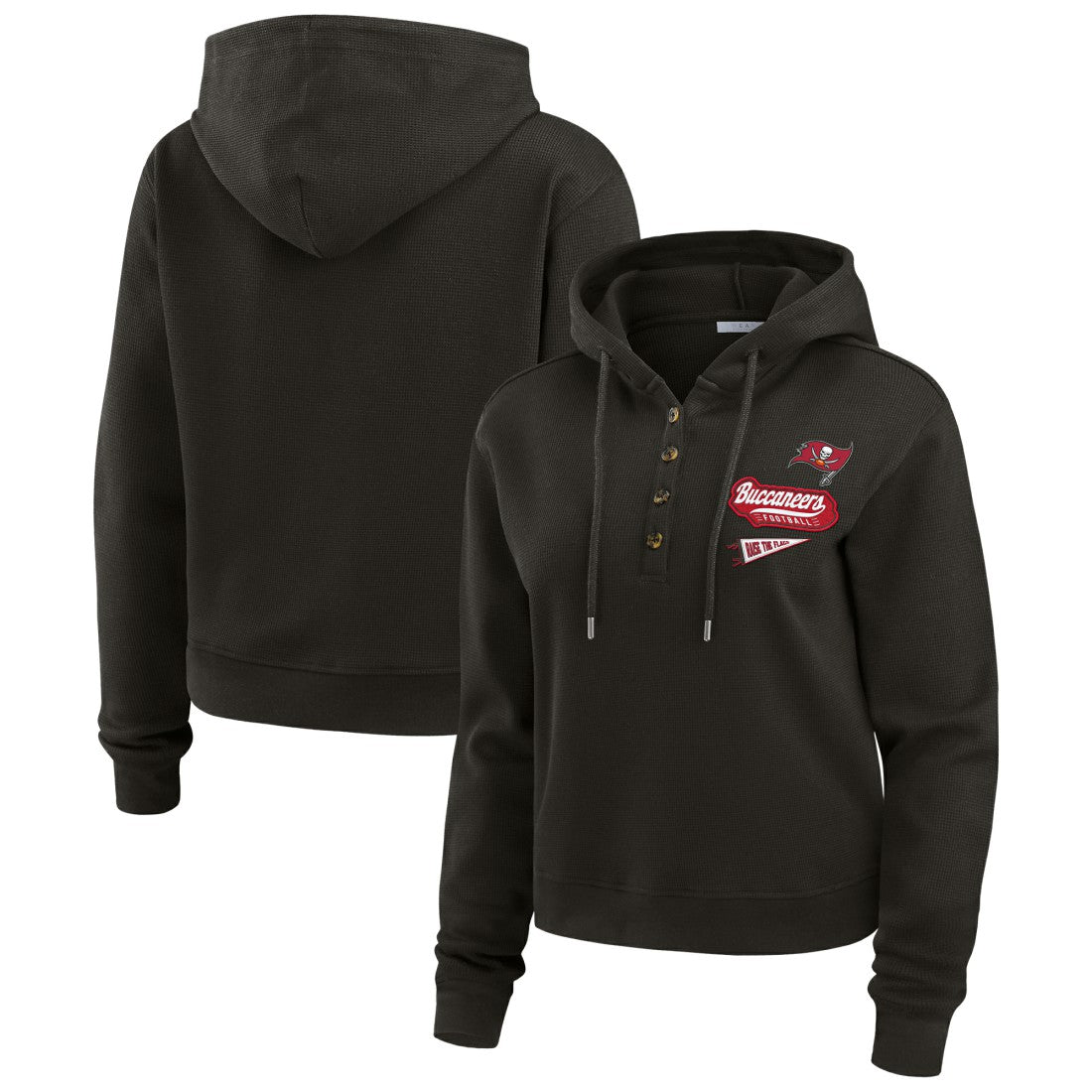 WEAR by Erin Andrews Women's Plus Size Waffle Hoodie Pullover Top - Tampa Bay Buccaneers