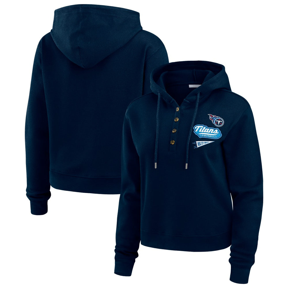 WEAR by Erin Andrews Women's Plus Size Waffle Hoodie Pullover Top - Tennessee Titans