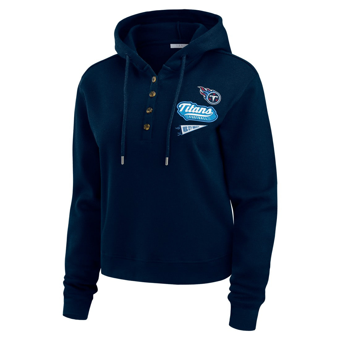 WEAR by Erin Andrews Women's Plus Size Waffle Hoodie Pullover Top - Tennessee Titans