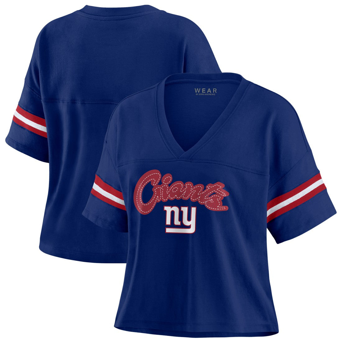 WEAR by Erin Andrews Women's Plus Size Color Block Boxy T-Shirt - New York Giants