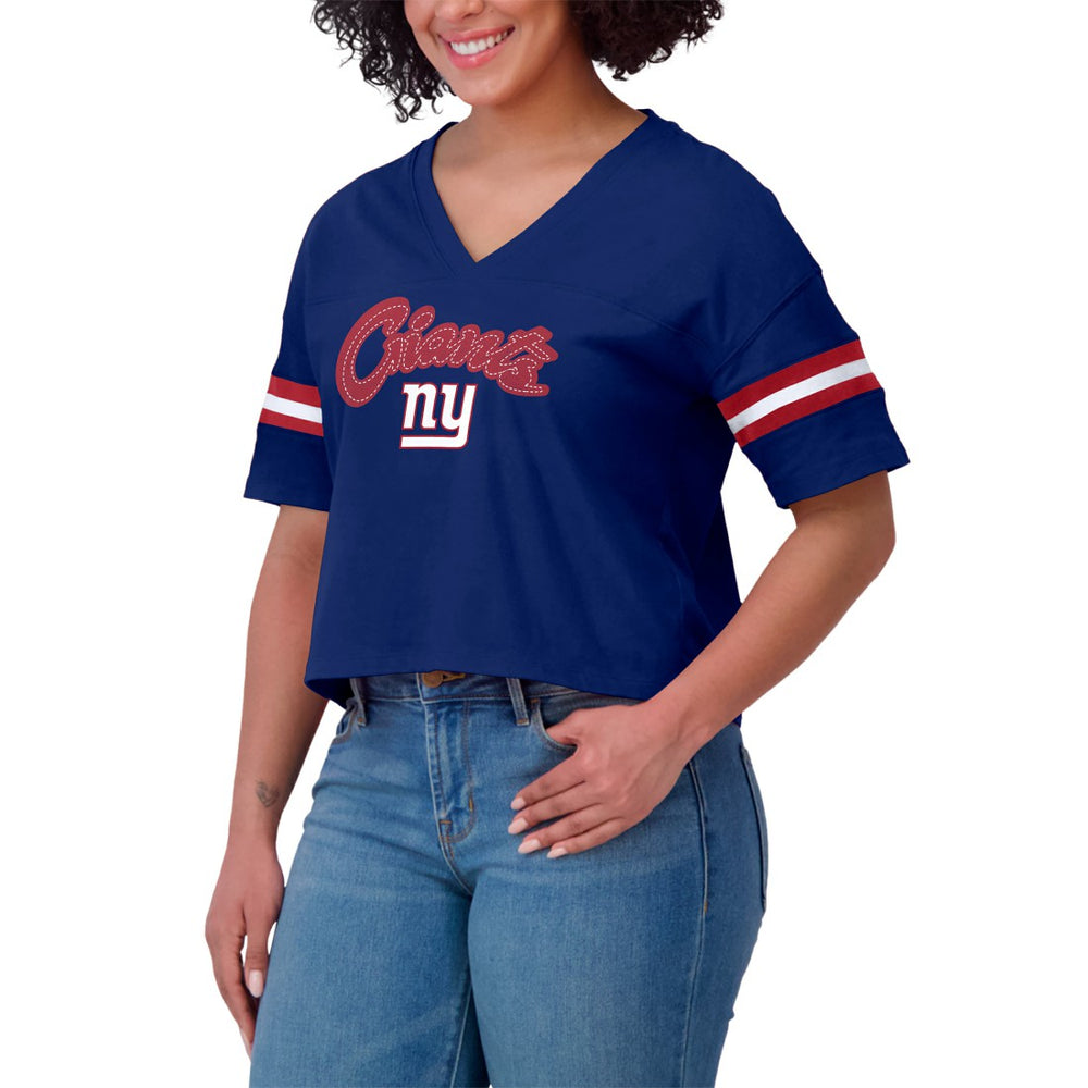 WEAR by Erin Andrews Women's Plus Size Color Block Boxy T-Shirt - New York Giants
