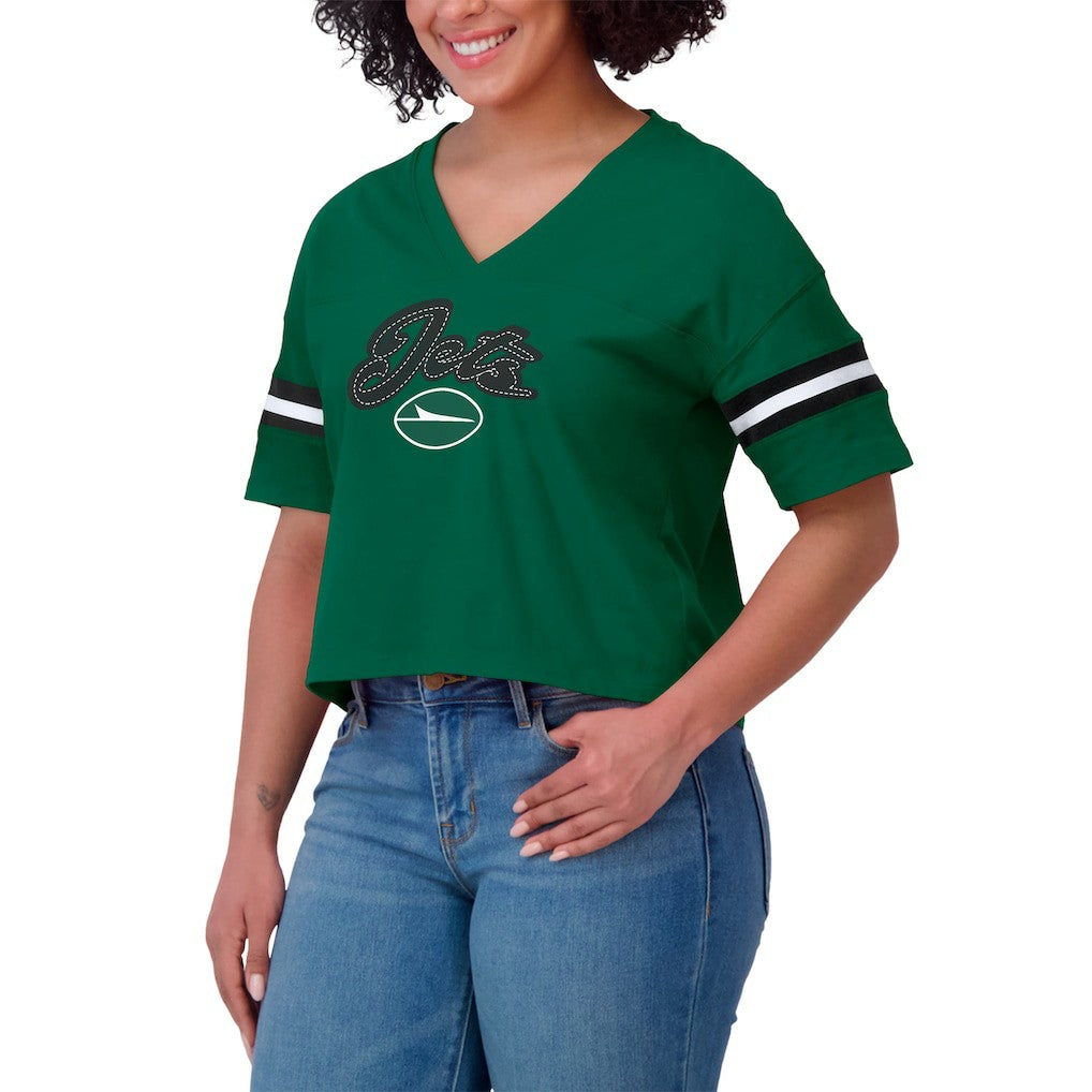 WEAR by Erin Andrews Women's Plus Size Color Block Boxy T-Shirt - New York Jets