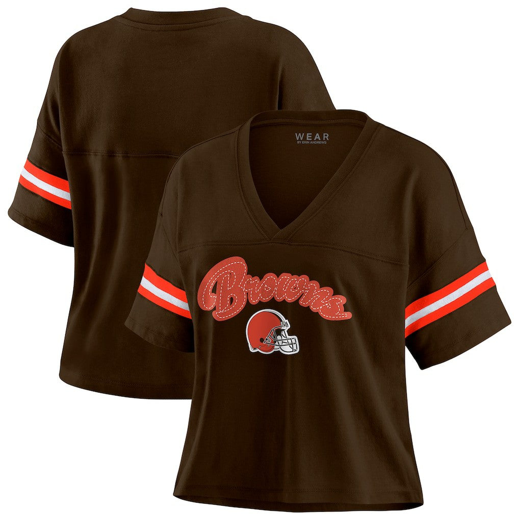 WEAR by Erin Andrews Women's Plus Size Color Block Boxy T-Shirt - Cleveland Browns