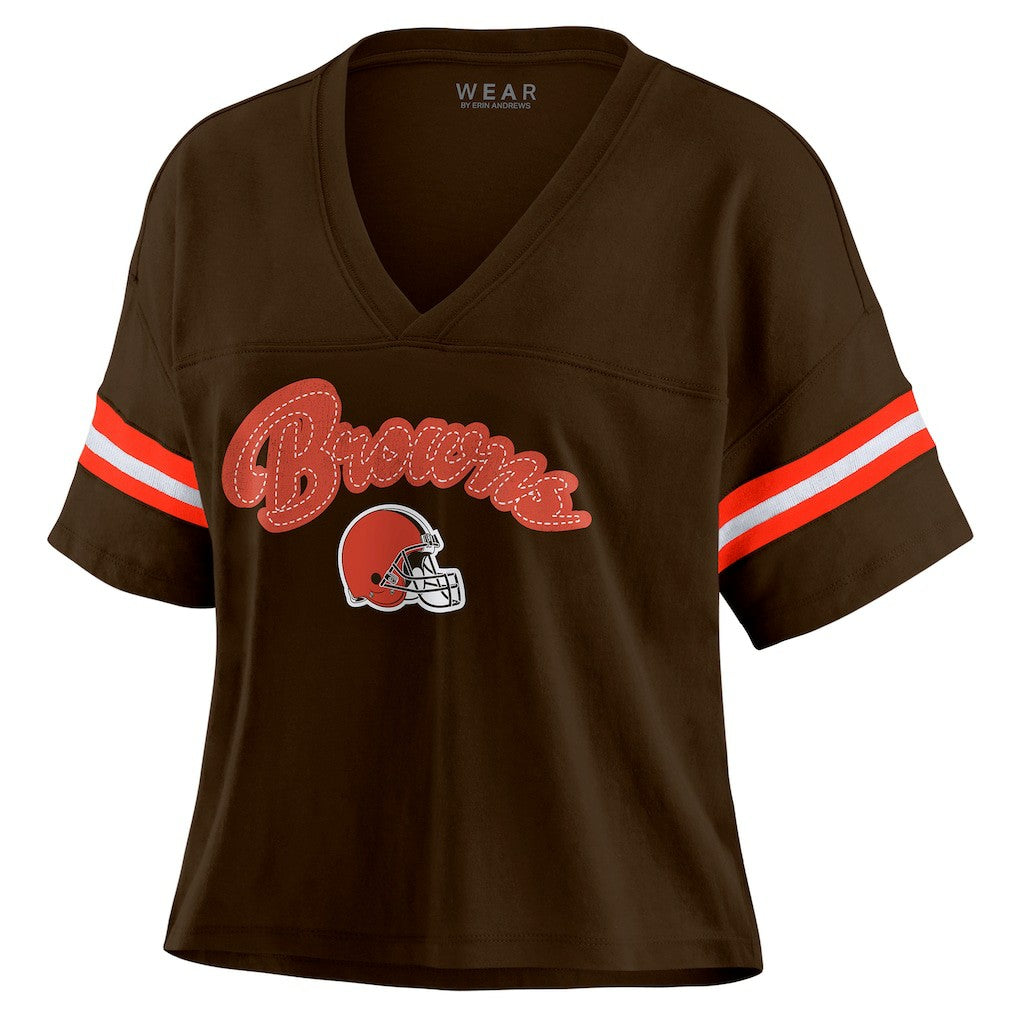 WEAR by Erin Andrews Women's Plus Size Color Block Boxy T-Shirt - Cleveland Browns