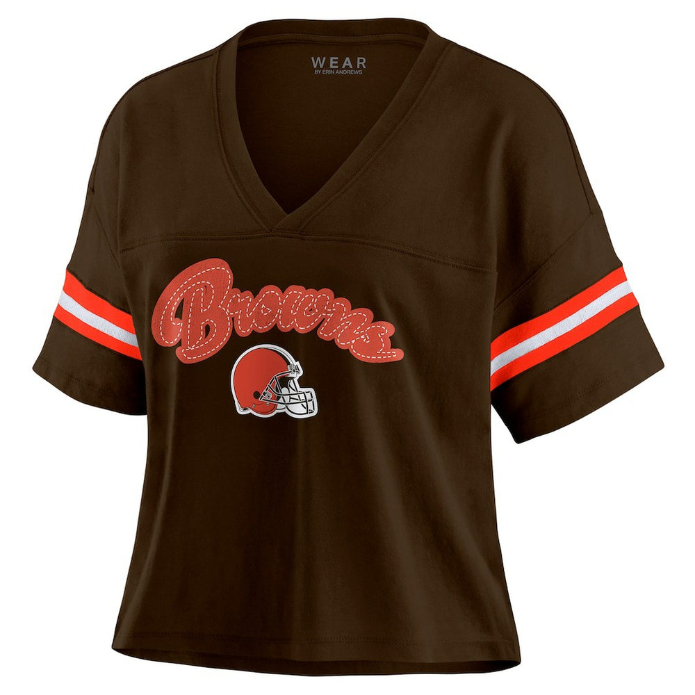 WEAR by Erin Andrews Women's Plus Size Color Block Boxy T-Shirt - Cleveland Browns
