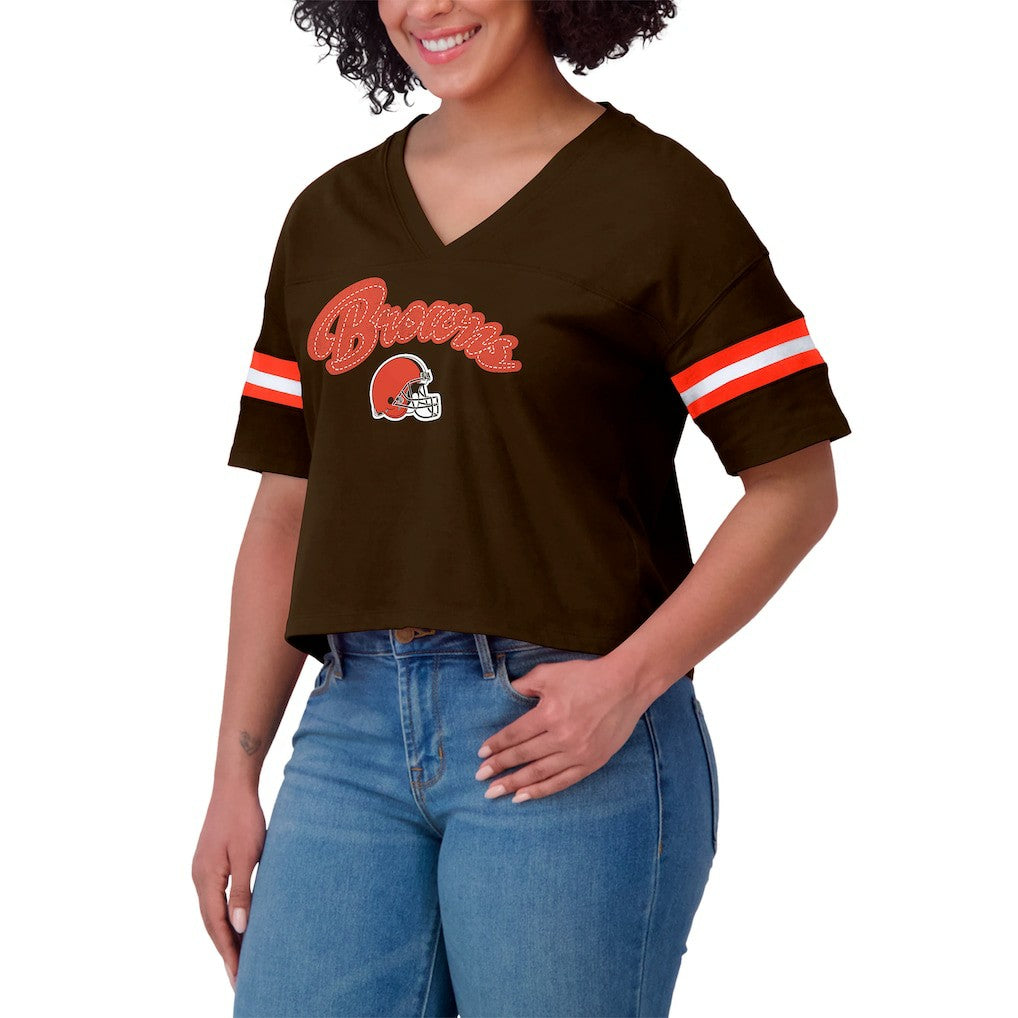 WEAR by Erin Andrews Women's Plus Size Color Block Boxy T-Shirt - Cleveland Browns