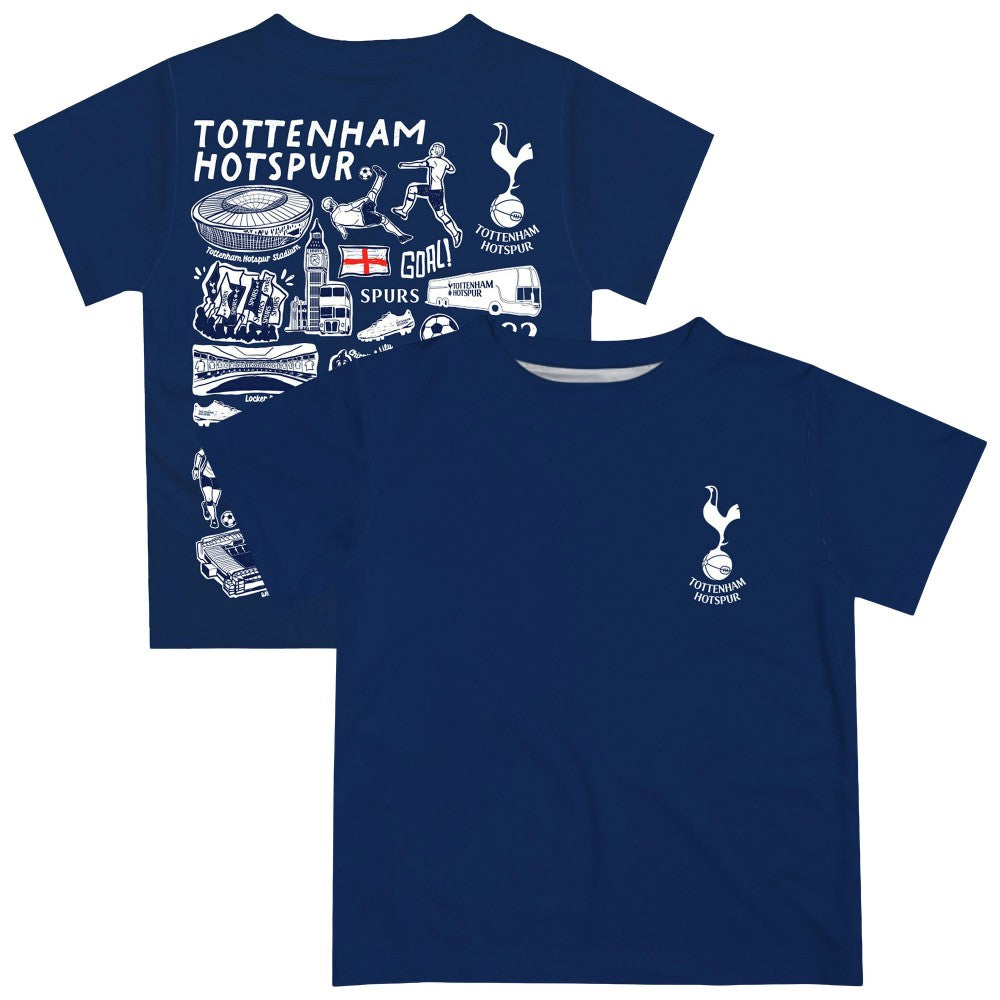 Tottenham Hotspur Vive La Fete Youth Impressions Artwork T-Shirt -  Navy