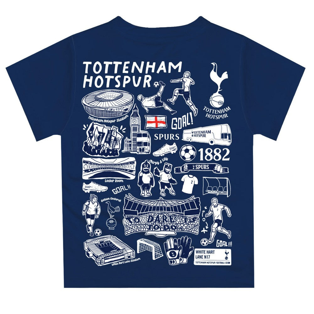 Tottenham Hotspur Vive La Fete Youth Impressions Artwork T-Shirt -  Navy