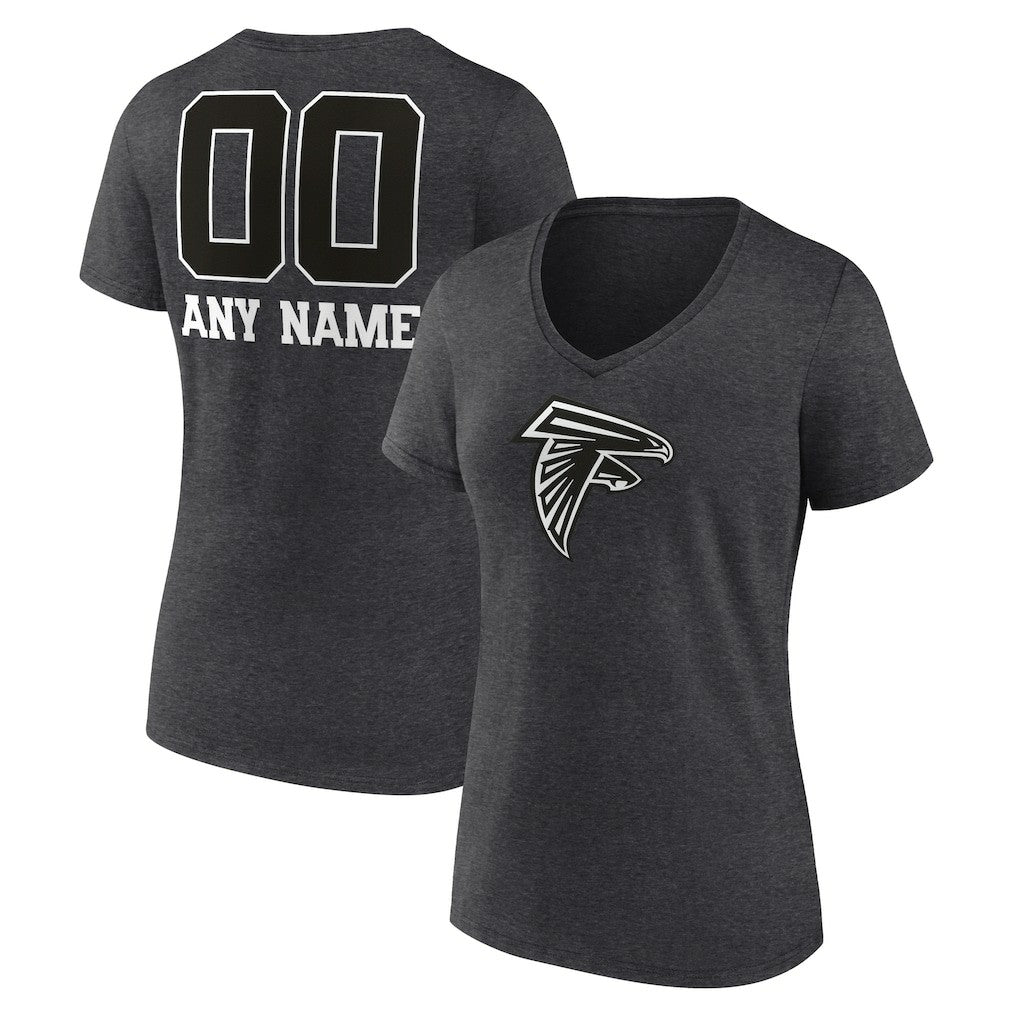 Women's Personalized Name & Number Monochrome V-Neck Long Sleeve T-Shirt - Atlanta Falcons