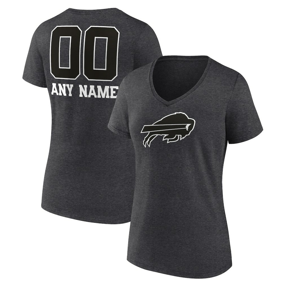 Women's Personalized Name & Number Monochrome V-Neck Long Sleeve T-Shirt - Buffalo Bills