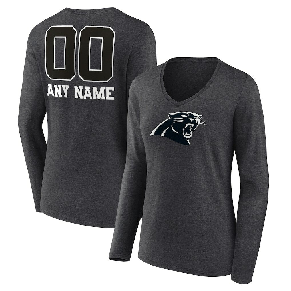 Women's Personalized Name & Number Monochrome V-neck T-Shirt - Carolina Panthers