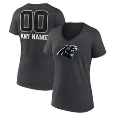 Women's Personalized Name & Number Monochrome V-Neck Long Sleeve T-Shirt - Carolina Panthers