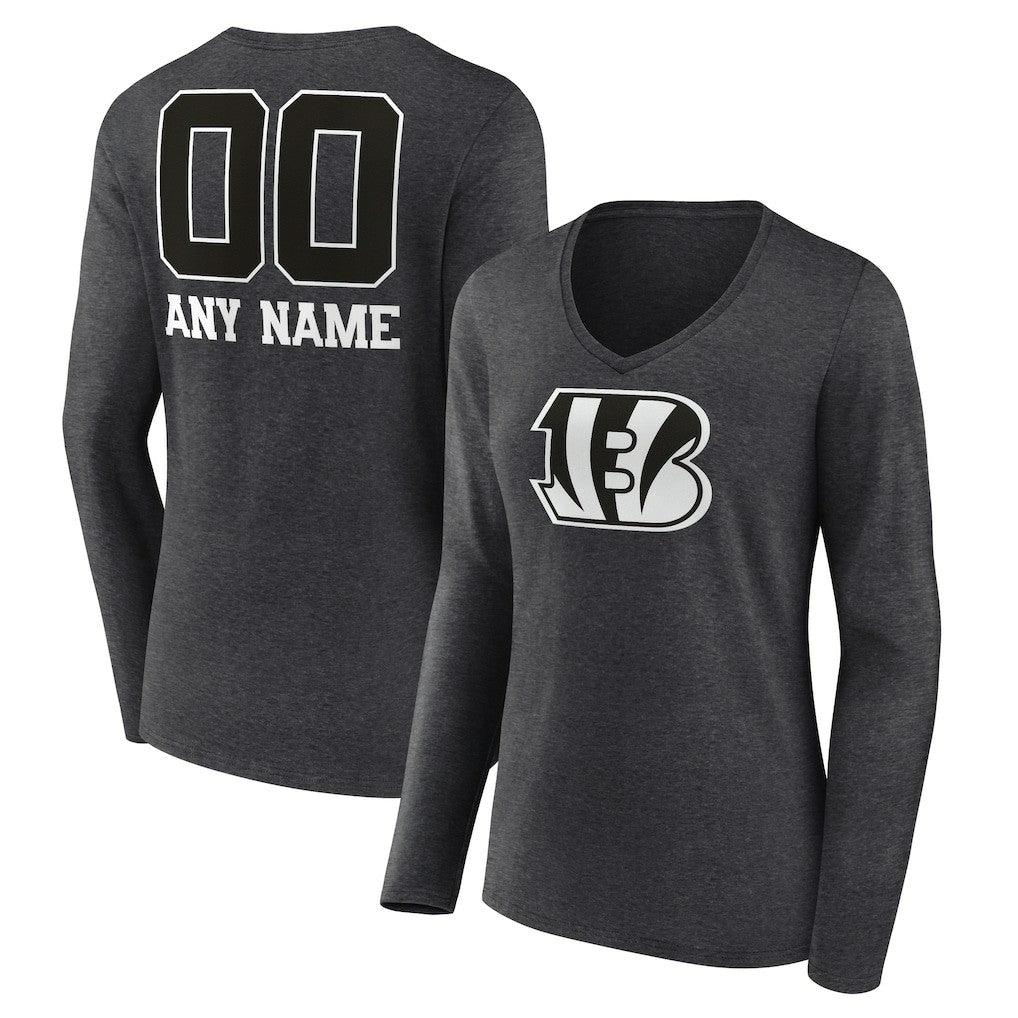 Women's Personalized Name & Number Monochrome V-neck T-Shirt - Cincinnati Bengals