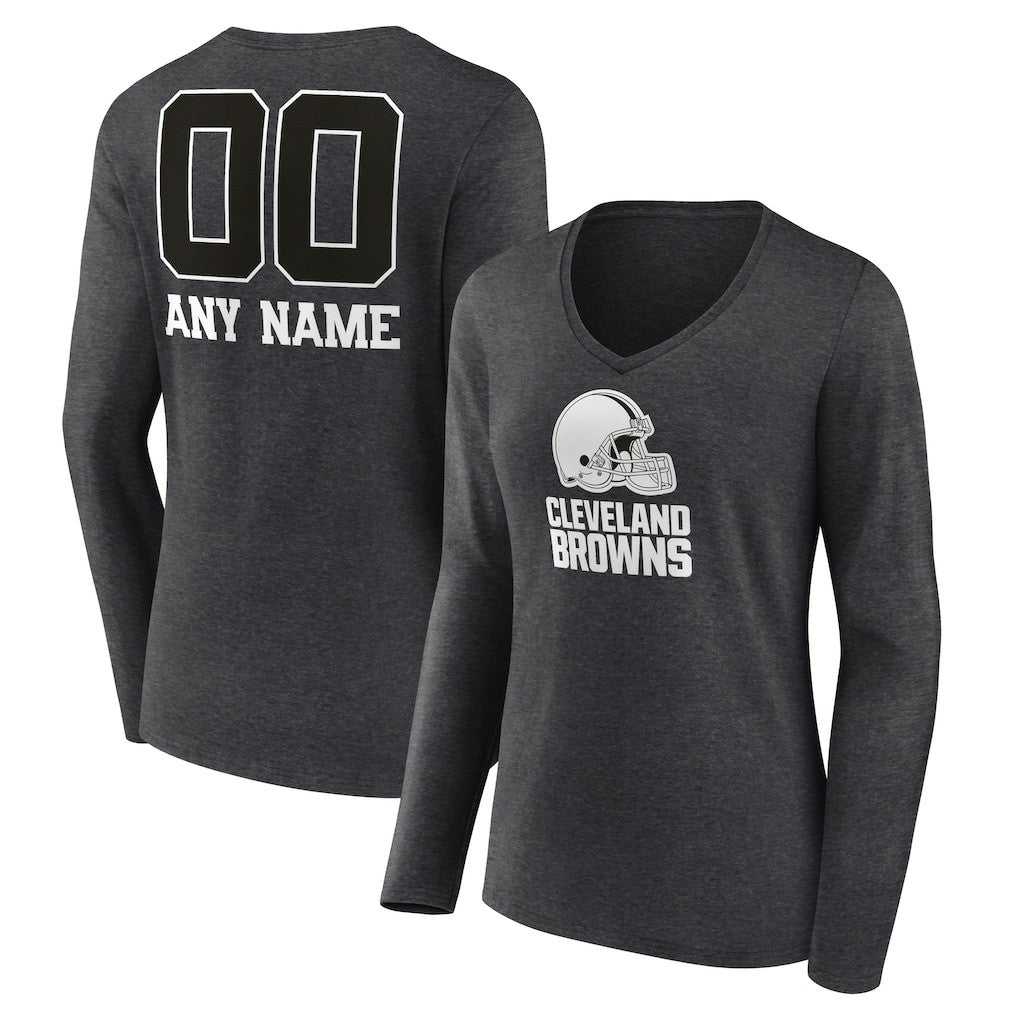 Women's Personalized Name & Number Monochrome V-neck T-Shirt - Cleveland Browns