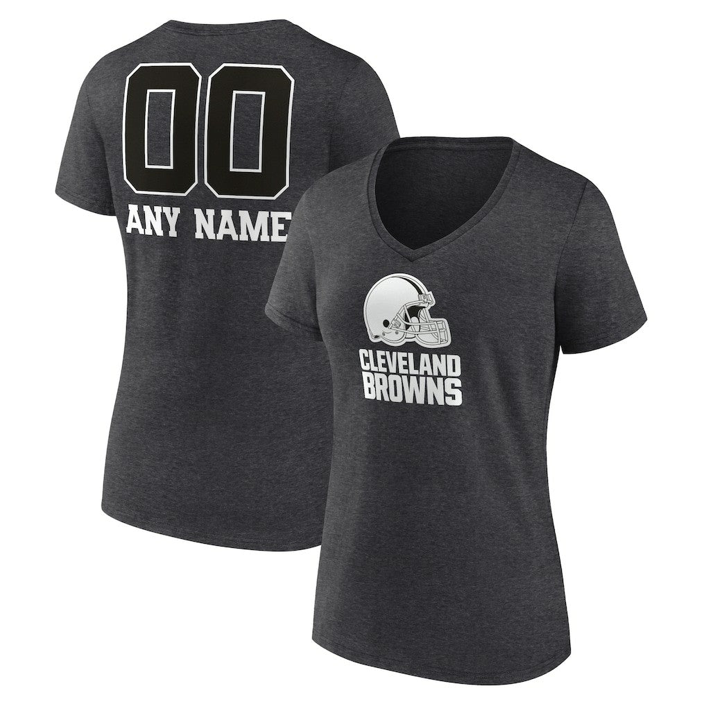 Women's Personalized Name & Number Monochrome V-Neck Long Sleeve T-Shirt - Cleveland Browns