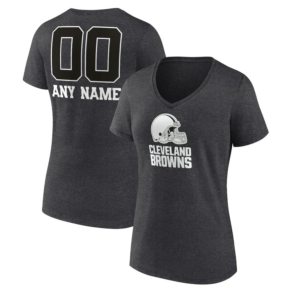 Women's Personalized Name & Number Monochrome V-Neck Long Sleeve T-Shirt - Cleveland Browns
