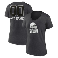Women's Personalized Name & Number Monochrome V-Neck Long Sleeve T-Shirt - Cleveland Browns