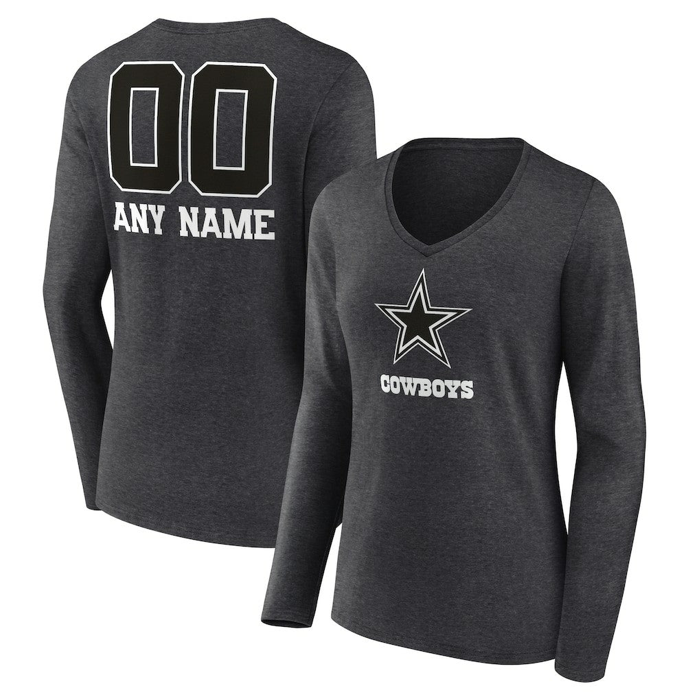 Women's Personalized Name & Number Monochrome V-neck T-Shirt - Dallas Cowboys