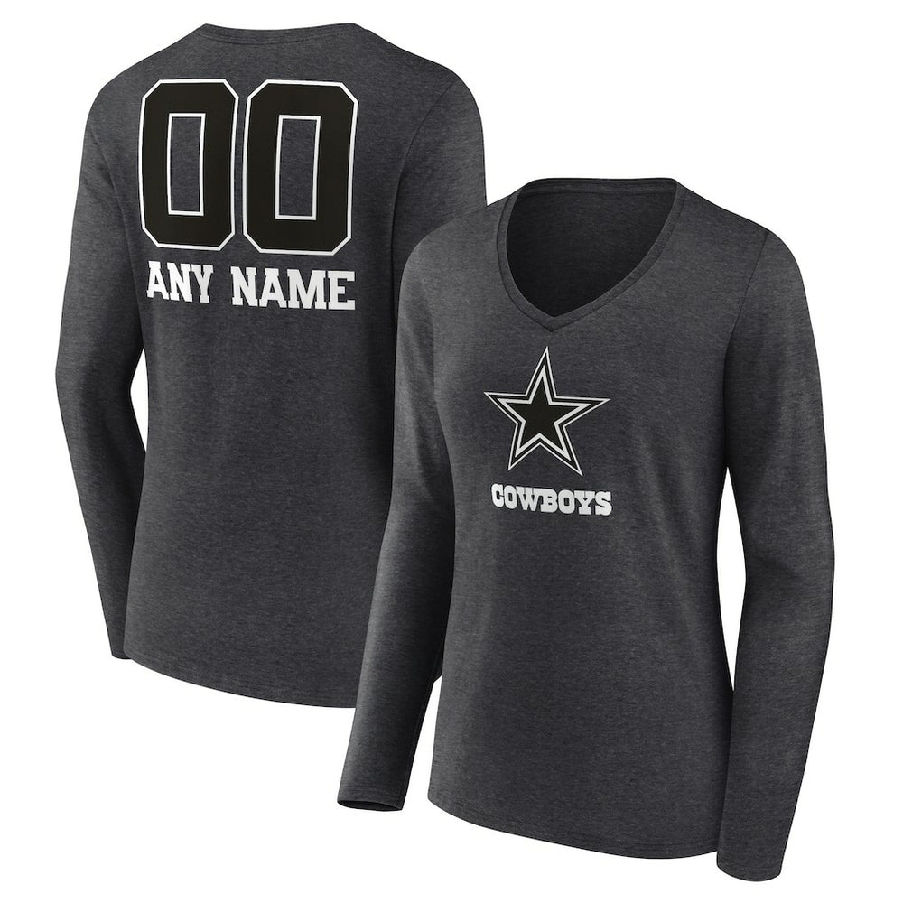 Women's Personalized Name & Number Monochrome V-neck T-Shirt - Dallas Cowboys
